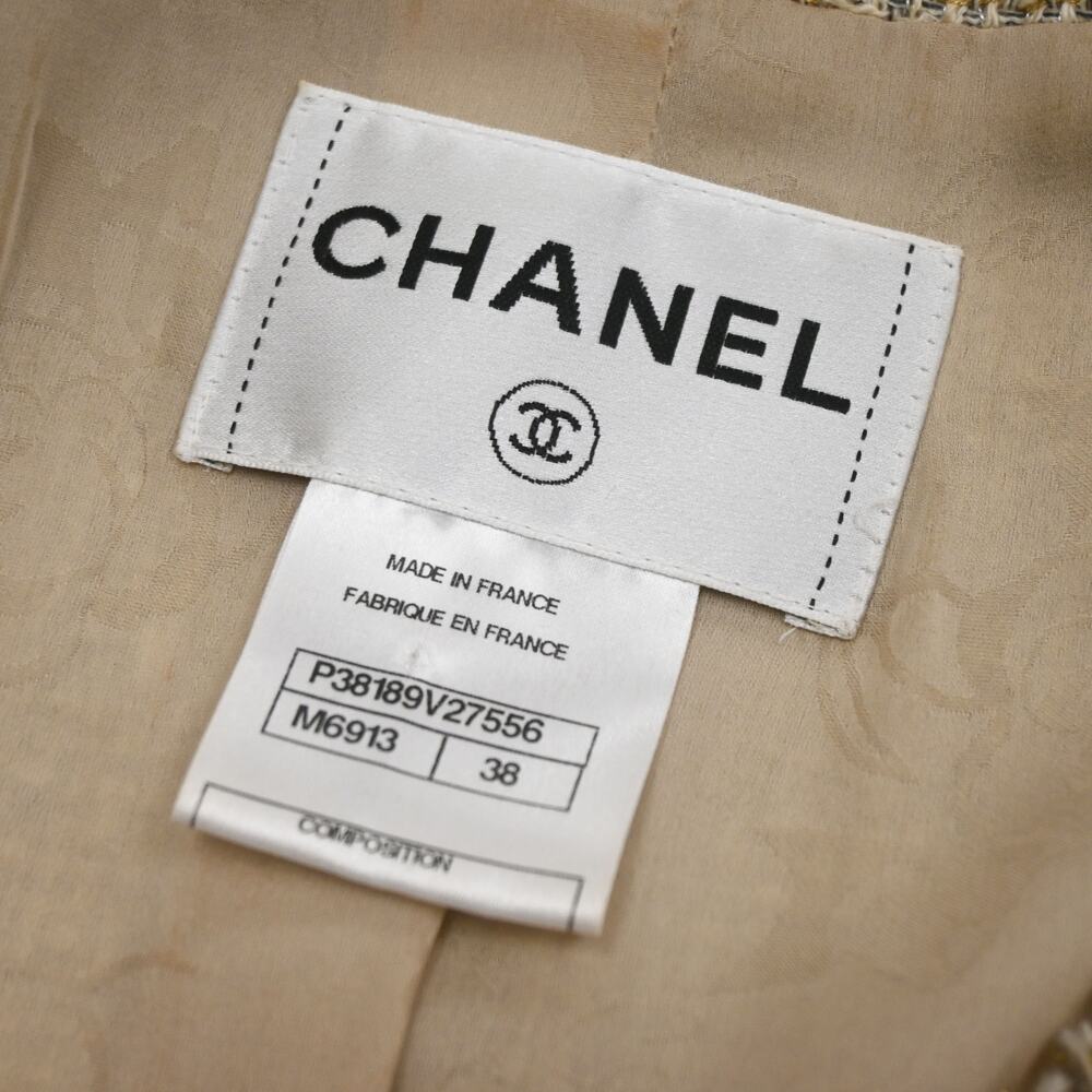 Chanel Beige Metallic Gold Silver Tweed Fringe Trim Jacket Size 38 Approx US 6 - Picture 15 of 16